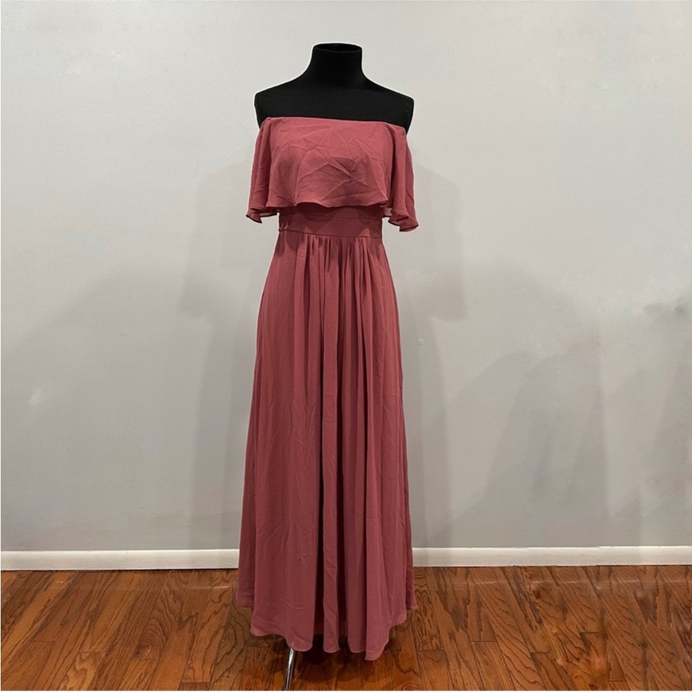 Bill Levkoff Chiffon Off The Shoulder A-line Gown In Rosewood Size 4
